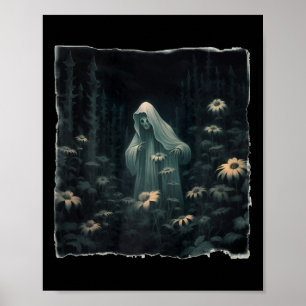 Poster Fantasma Gótico Na Floresta Vintage Floral Ghost H
