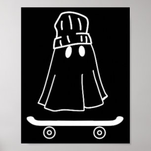 Poster Fantasma Mínimo de Halloween Skateboard e Garotos