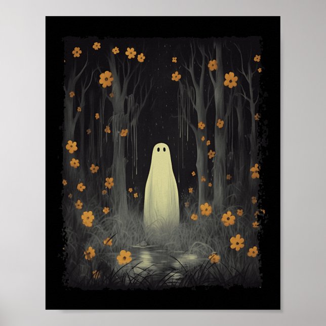Poster Fantasma Na Floresta Floral De Halloween Gothic Sp (Frente)