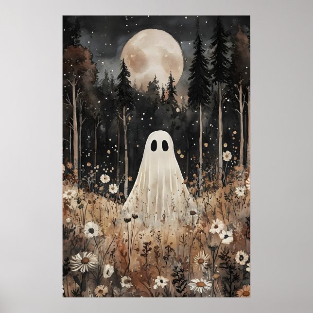Poster Fantasma no Campo da Floresta com Flor, Dark Acade (Frente)
