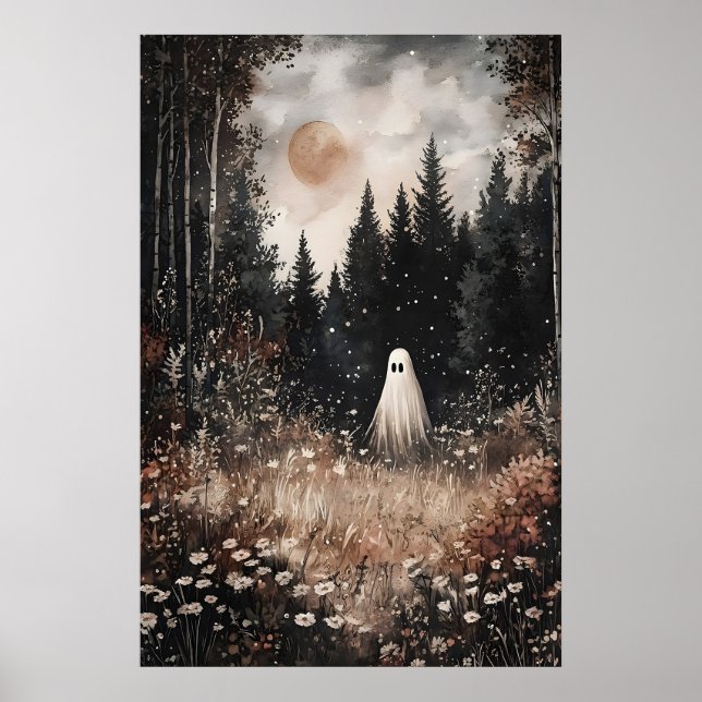 Poster Fantasma no Campo da Floresta com Flor, Dark Acade (Frente)