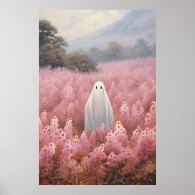 Poster Fantasma no campo floral rosa (Frente)