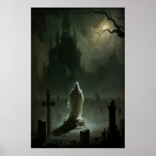 Poster Fantasma no Cemitério ao Luar, Vintage