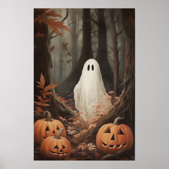 Poster Fantasma nos bosques de outono com abóboras, dark  (Frente)