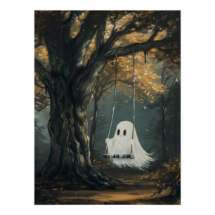 Pôster Fantasma Spooky na Floresta de outono do Swing Hal