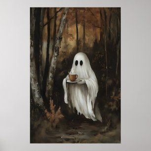 Poster Fantasmas Bebendo Café na Floresta de Outono, Esta