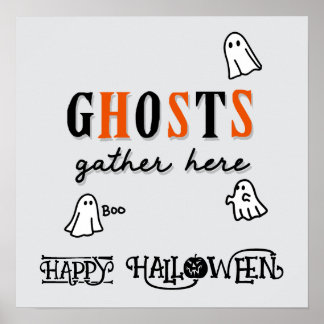Poster Fantasmas Brancos Engraçados do Halloween