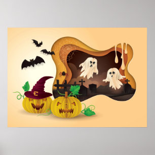 Poster Fantasmas do Cemitério de Papercut de Halloween