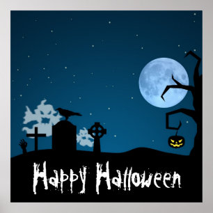 Poster Fantasmas do Dia das Bruxas no cemitério