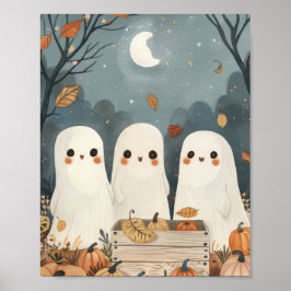 Poster Fantasmas Fofos e Abóboras Halloween Caprichoso