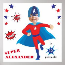 Poster Fantástico americano Super Herói Boy Birthday Trem