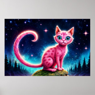 Poster Fantástico animal rosa e bonito no vale estrelado 
