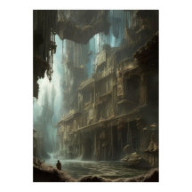 Poster fantástico de cidade inundável abandonada