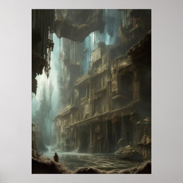 Poster fantástico de cidade inundável abandonada