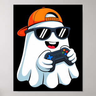 Poster Fantástico Fantasma Jogando Vídeo Jogo Halloween J