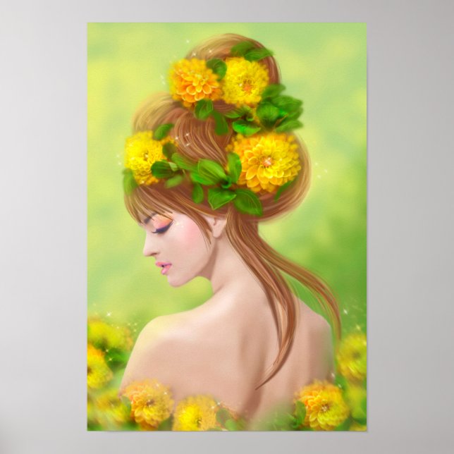 Poster Fantasy Belo Primavera de fadas com flores (Frente)