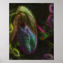 Poster Fantasy Blue Abstrato Lady Slipper Flower