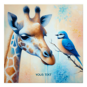Pôster Fantasy Blue Giraffe Bird