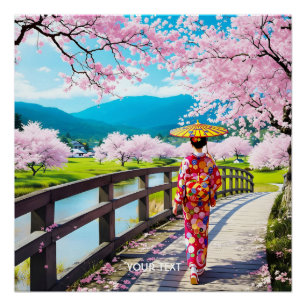 Pôster Fantasy Bonita Garota Japonesa Andando