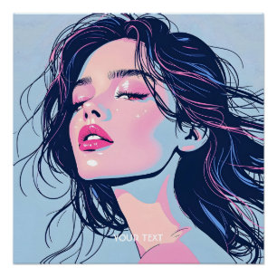 Pôster Fantasy - Bonita Menina Azul Rosa
