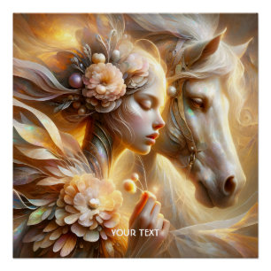 Pôster Fantasy, Bonita Rapariga E Cavalo