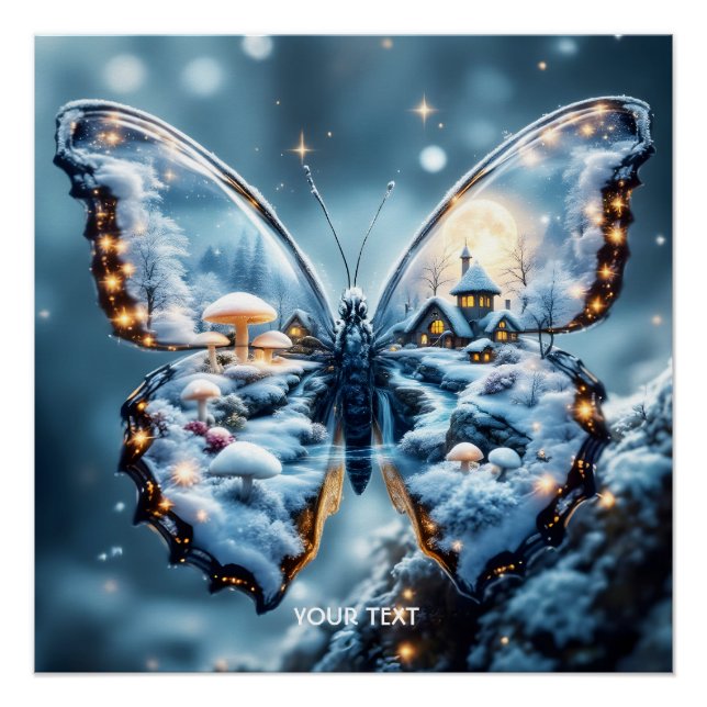 Pôster Fantasy Cogumelos de borboleta fofa Inverno (Frente)