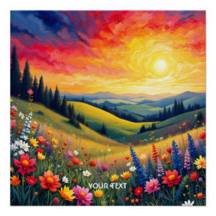 Pôster Fantasy Colinas Bonitas Flores Sunset