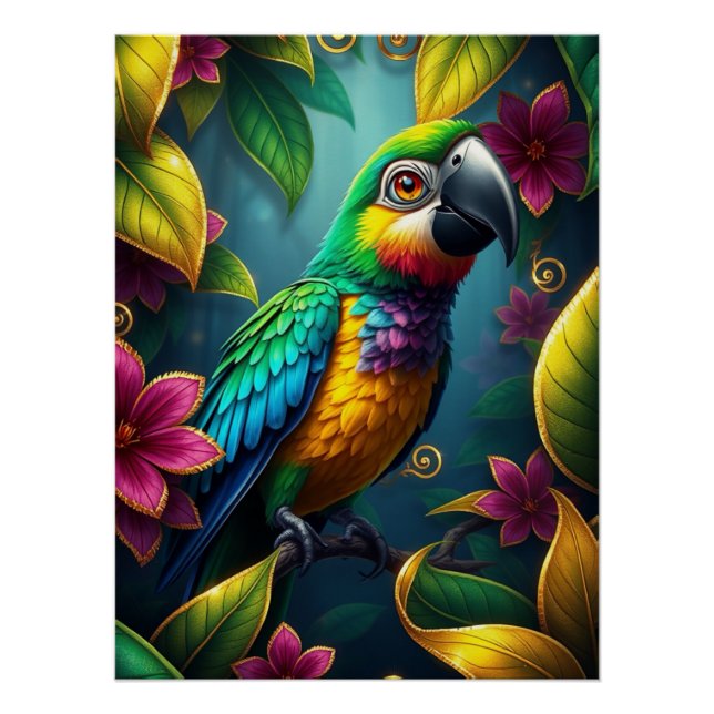 Pôster Fantasy Colorful Parrot (Frente)