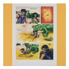 Pôster Fantasy Comic guerreiros lutando contra monstro re