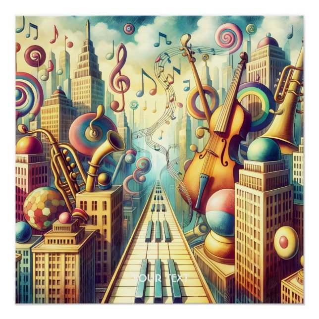 Pôster Fantasy Cute Abstrato Music City (Frente)