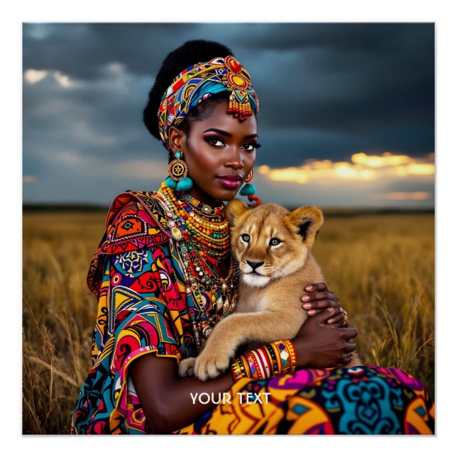 Pôster Fantasy Cute African Woman Lion (Frente)