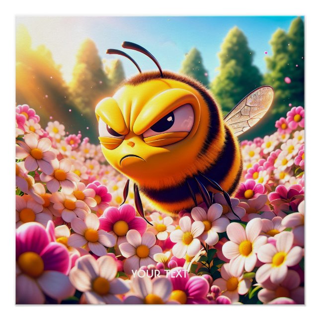 Pôster Fantasy Cute Bee Flowers Sun (Frente)