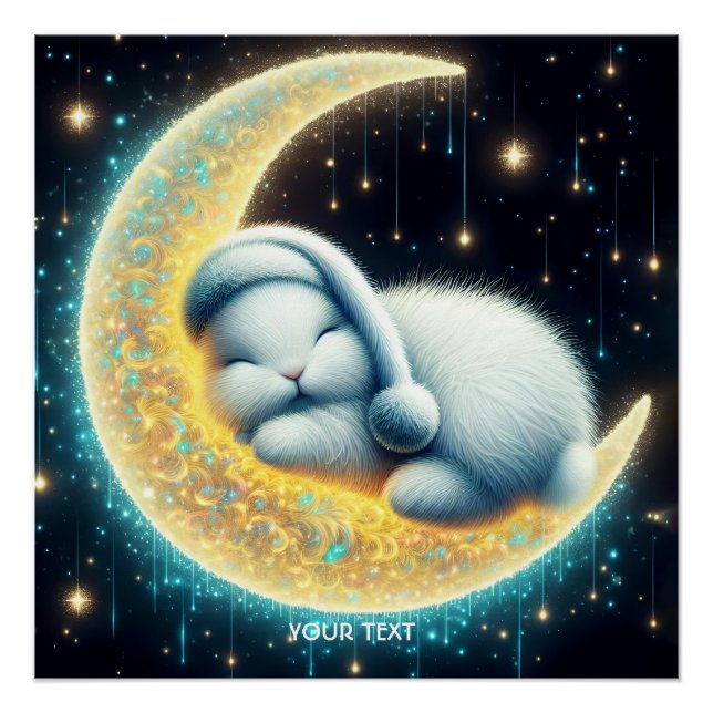 Pôster Fantasy Cute Bunny Crescent Moon (Frente)