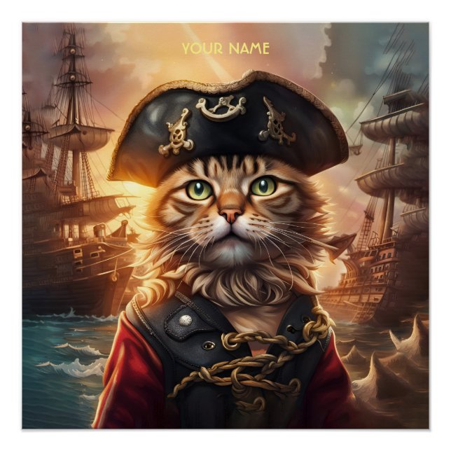Pôster Fantasy Cute Cat Pirate Hat (Frente)