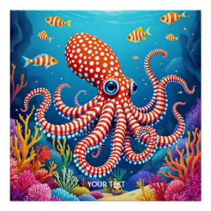 Pôster Fantasy Cute Checked Octopus Sea