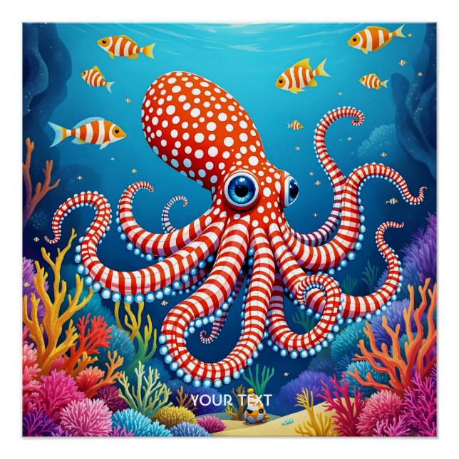 Pôster Fantasy Cute Checked Octopus Sea (Frente)