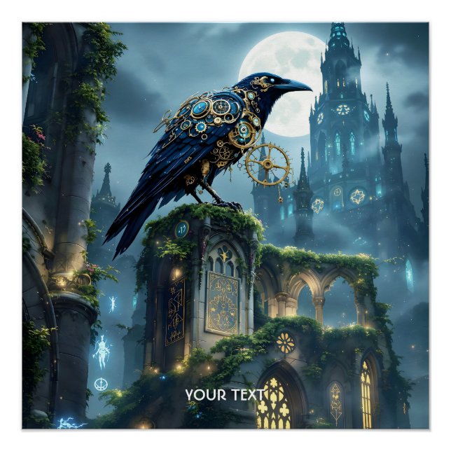 Pôster Fantasy Cute Clockwork Raven Cathedral (Frente)