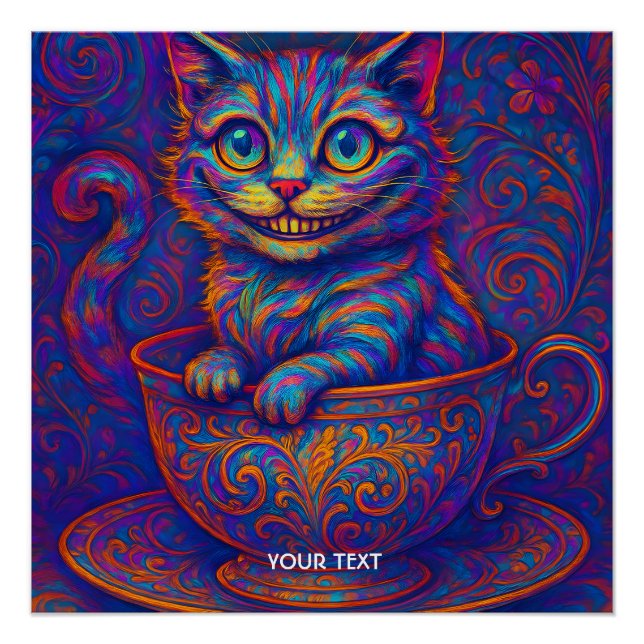 Pôster Fantasy Cute Cup Smiling Cat (Frente)