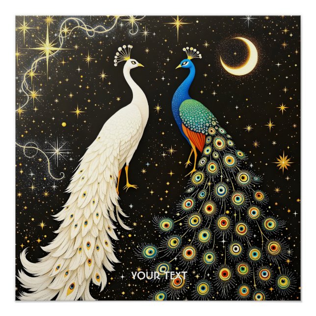 Pôster Fantasy Cute Duo Abstrato Peacocks (Frente)