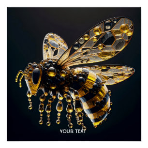 Pôster Fantasy Cute Glass Yellow Bee Black