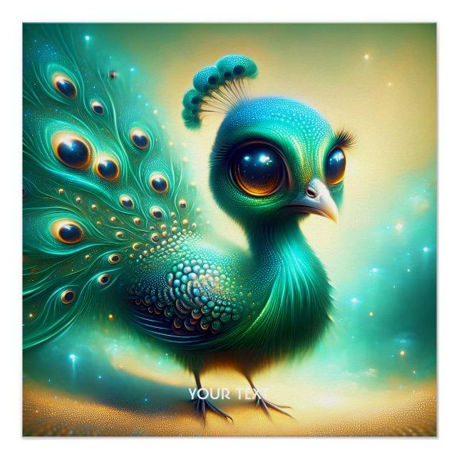 Pôster Fantasy Cute Green Baby Peacock (Frente)