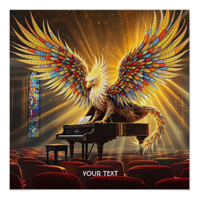 Pôster Fantasy Cute Griffon Tocando Piano (Frente)