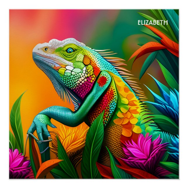 Pôster Fantasy Cute Iguana Art Deco Style (Frente)