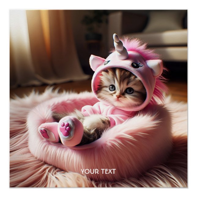 Pôster Fantasy Cute Kitten Unicorn Bed (Frente)
