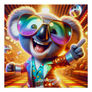 Pôster Fantasy Cute Koala Dancing Disco