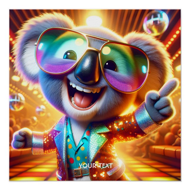Pôster Fantasy Cute Koala Dancing Disco (Frente)