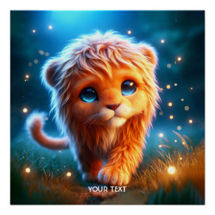 Pôster Fantasy Cute Lion Cub Stars