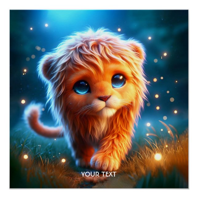 Pôster Fantasy Cute Lion Cub Stars (Frente)