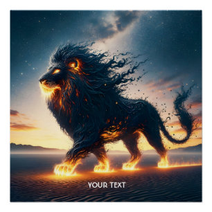 Pôster Fantasy Cute Lion Desert Fire