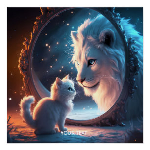 Pôster Fantasy Cute Lion Kitten Mirror